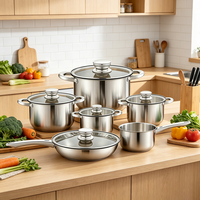 Set Peralatan Masak Stainless Steel FLEY Cool Touch Handle, Set Panci Masak dengan Panci Besar untuk Dapur Rumah, Set Peralatan Masak yang Kokoh dan Tahan Lama