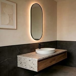 Kingstin Espejo LED Ovalado Custom Marco Metal Negro Pared Retroiluminado Antivaho Sensor Movimiento Baño Dormitorio - Product Image 3