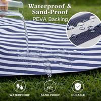 Grande couverture de pique-nique pliable imperméable à rayures avec sangle en cuir, tapis de plage extérieur écologique en Oxford 600D