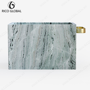 Vasque rectangulaire en marbre poli vert, avec poignées en laiton, design minimaliste pour salle de bain - Product Image 6