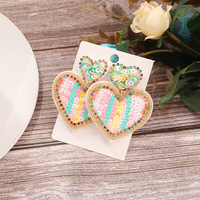 Mode fait à la main déclaration bijoux perle de rocaille coeur mignon saint valentin femmes boucles d'oreilles pour cadeau
