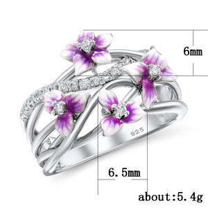 Anello da Donna F249 in Argento Sterling 925 con Diamanti e Fiori in Smalto Viola, Gioiello per Uso Quotidiano - Product Image 4