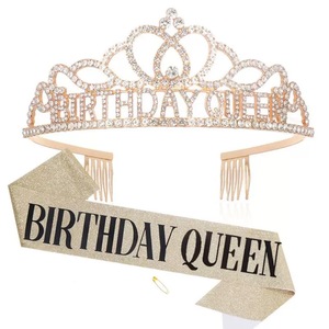 Novedades, Corona de Diamantes de Cumpleaños, Tiara de Princesa <span class=keywords><strong>para</strong></span> Niña, Cinturón con Correa <span class=keywords><strong>para</strong></span> Decoración de Fiestas - Product Image 1