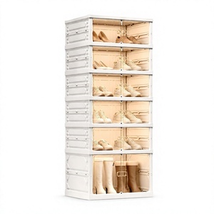 Étagère à chaussures pliable en plastique, organisateur de rangement empilable pour vêtements, blanc, multi-étagères pour placard et chambre - Product Image 4