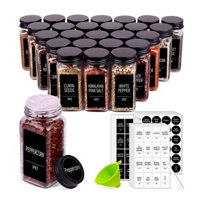 卸売 4オンス 120ml 角型ガラス製スパイスジャー セット 竹製蓋 カスタムラベル付き 空のエコフレンドリーな透明電子レンジ対応スパイス容器 - Product Image 3