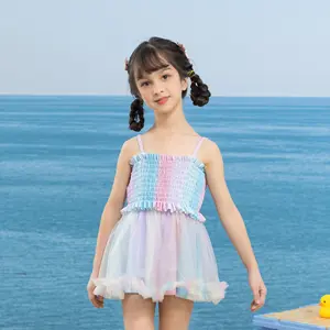 ملابس ملونة للأطفال للسباحة فستان صيف 2024 جودة عالية مع تنورة ملابس سباحة للفتيات ملابس شاطئ للأطفال قطعة واحدة oem مخصص