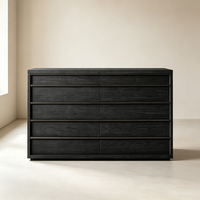 Commode à 12 tiroirs en bois noir foncé, design minimaliste sans poignées, luxe abordable, pour villas