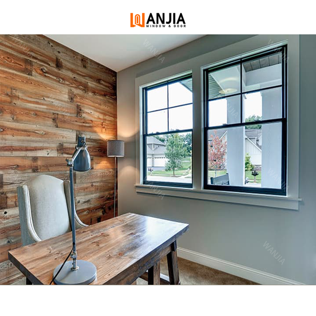WANJIA High Quality Black Aluminum Window Screen Double-Hung Windows Aluminium Frame Double Glazed Glass Hung Windows