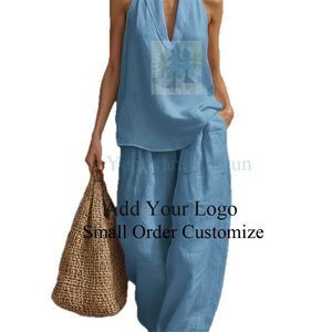 Conjunto de Blazer para Mujer, Chaleco sin Mangas con Cuello en V, Traje Informal de Lino de 2 Piezas, Conjunto de Chaleco y Pantalones, Ropa de Mujer - Product Image 3