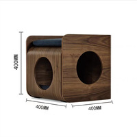 Maison pour chats d'intérieur Maison en bois pour animaux de compagnie Grotte pour chat avec tapis Lit de rangement pour animaux de compagnie Repose-pieds Tabouret avec coussin Cube Maison pour chats