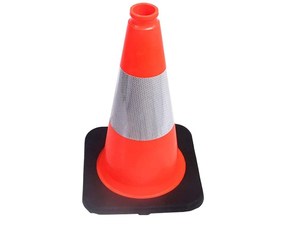 กรวยจราจรพลาสติก PVC สีส้มพร้อมฐานถ่วงน้ำหนักสีดำและแถบสะท้อนแสงสำหรับลานจอดรถ - Product Image 2