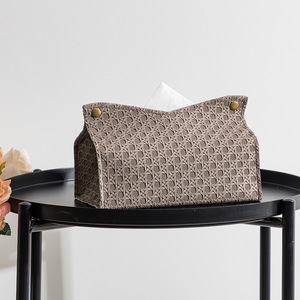 Mesa de Centro para Sala de Estar, Diseño Moderno y Simple, de Cuero PU y Mimbre Tejido, con Caja para Pañuelos, Modelo Carlo - Product Image 6