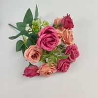 Bouquet de mariage réaliste en roses artificielles, 10 têtes, rouge bordeaux, fleurs de mariée nouées à la main pour la mariée, décoration de la maison, hôtel