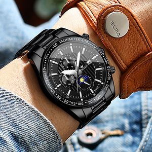 Binbond Automatic Men's Watch 40mm Stainless Steel Band Tachymeter Date Moon Phase Waterproof 30M - Product Image 3