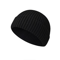 Bonnet court en tricot côtelé unisexe avec logo personnalisé OEM, couleur unie, revers, style pêcheur, bonnet chaud d'hiver