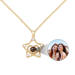 Gioielli alla Moda, Collana con Ciondolo a Forma di Stella Personalizzata con Proiezione Foto, in Rame e Zirconi, Trendy 'I <span class=keywords><strong>Love</strong></span> <span class=keywords><strong>You</strong></span>' per Donne - Product Image 1