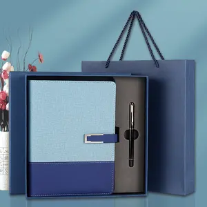 Notebook kulit A5 pabrikan dengan pena logam Notebook bisnis kantor Set kotak hadiah Logo khusus