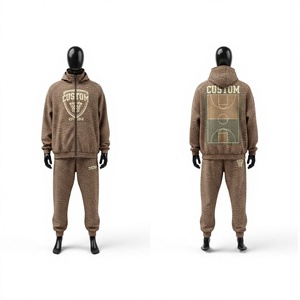 Conjunto Deportivo Personalizado para Hombre con Capucha y Cremallera Completa, Sudadera de Poliéster, Ropa Deportiva Casual de Otoño con Estampado de Cancha de Baloncesto - Product Image 1