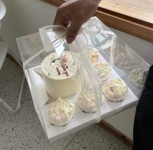 Boda Blanco Degradable Cupcake China Slice Plegable 10 Pulgadas Cajas de pastel transparente - Product Image 6