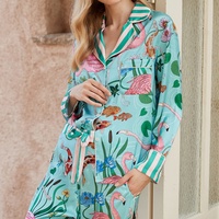 Ensemble de pyjama en satin pour femmes, style européen et américain, haut à manches longues boutonné avec revers et pantalon, ensemble deux pièces pour les fêtes, vêtements pour femmes