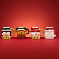 Vente en gros de tasses en céramique de Noël, lot de 4 modèles assortis (Père Noël, Bonhomme de neige, Renne, Pingouin), 350 ml, pour café et thé, avec logo personnalisé, fournisseur de cadeaux