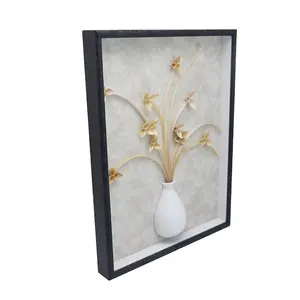 Modern stil ahşap fotoğraf çerçevesi asılı ekran standı kurutulmuş çiçekler dekore yüzen resim çerçevesi