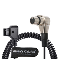 Câble d'alimentation spiralé Alvin's Cables D-tap XLR 4 broches femelle à angle droit pour Blackmagic URSA Mini Pro Venice F5/F55