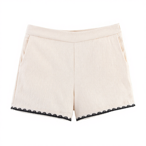 Shorts Casuales de Verano para Mujer, Color Beige, Transpirables, Tejidos, Teñidos, Cintura Media, con Cierre Lateral, 100% Poliéster, Sólidos - Product Image 3