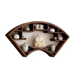 Solid wood Chinese style wall mounted display rack Simple antique teapot rack