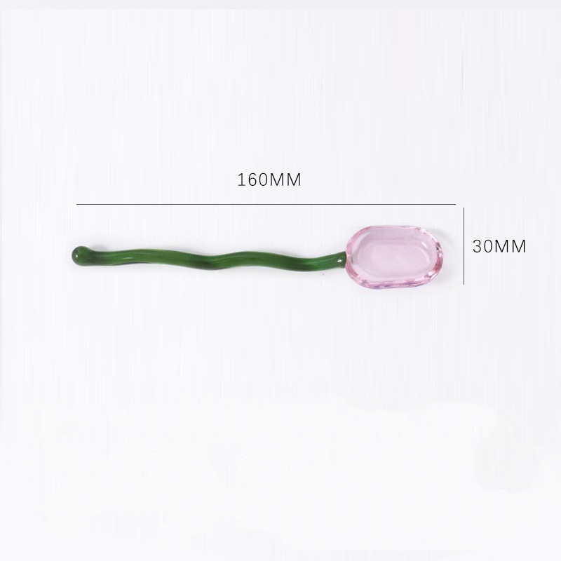 16cm Pink Spoon Green Handle