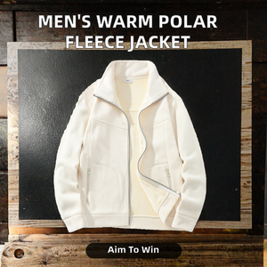 Vente en gros Veste polaire style décontracté pour hommes, douce et chaude, col montant zippé à capuche pour la randonnée hivernale - Product Image 2