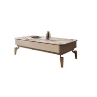 Table basse de salon de luxe NOVA au design moderne, en marbre, avec métal doré, LED, rectangulaire, tables de contrôle central avec 2 tiroirs