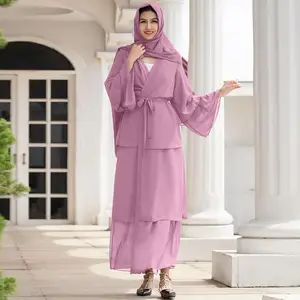 Mousseline de soie Abaya modeste ouvert Cardigan Robe Hijab moyen-orient arabe Robe islamique dubaï tenue musulman pour les femmes