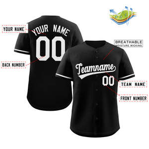 Maillot de baseball authentique de style classique noir et blanc personnalisé - Product Image 2