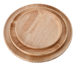 Rubber Solid Wooden Round Plates Wood Charger Serving Tray for Restaurants Food Storage Container