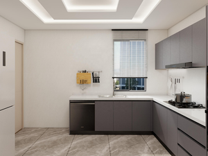 Meubles de cuisine modulaires modernes George en bois, finition laquée acrylique, plan de travail en marbre gris, évier, robinet, tiroir, panier, <span class=keywords><strong>5</strong></span>+ tiroirs - Product Image 2