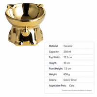 Gamelle surélevée en céramique pour chat avec miroir, finition dorée métallisée, rebord incliné ergonomique, 250 ml, Or et Argent, pour chats
