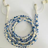 Câble de charge FASHLINK en perles de verre bleu océan, 4-en-1 USB Type C, multi-connecteur, accessoire de mode côtier