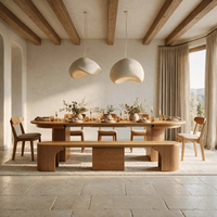 Ensemble de table à manger Transformer 5 pièces avec chaise et banc en chêne scandinave, panneau librement combinable, extensible jusqu'à 300 cm