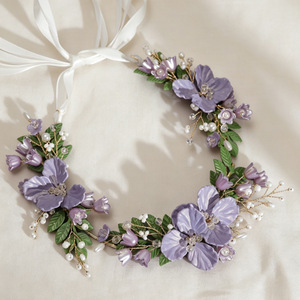 Serre-tête coréen pour <span class=keywords><strong>mariée</strong></span> adulte, fleurs violettes, perles acryliques, accessoires de mariage, vente directe d'usine - Product Image 2