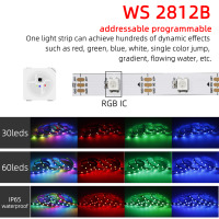 Bande LED WS2812B/SK6812 5050RGB 30/60/144 LED DC5V USB Flexible Adressable Programmable IP20-67
