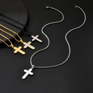 European American <b>Cross</b>-border Fashion Stainless Steel Necklace Men Women Versatile Simple Elegant <b>Cross</b> Pendant Choker Bamboo - Product Image 2
