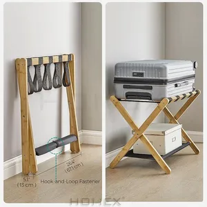 Attractive Wooden Folding Luggage Rack for Guest Room with Base Shelf
