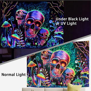 Tùy Chỉnh Thiết Kế Treo Vải Tấm Thảm UV Blacklight Skull Neon Cây Cây Tấm Thảm In Treo Trang Trí Cho Phòng Ngủ - Product Image 3