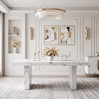 Table à manger moderne en marbre, 79 pouces, rectangulaire, 6-8 personnes, plateau en faux marbre blanc, base sur piédestal, montage facile, écologique, garantie 5 ans