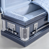 Ataúd Metálico Americano Gris Azulado Profundo con Interior Azul Claro y Bordado de Aves - Ataúd Funerario para Adultos al por Mayor