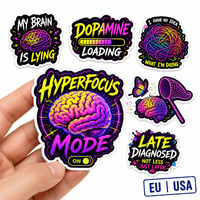 Autocollants en vinyle imperméables personnalisés, découpés sur mesure, avec logo personnalisé, design humoristique sur le thème du TDAH et de la neurodivergence, adhésif amovible pour