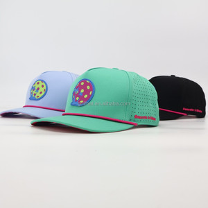 Green <b>Waterproof</b> Laser Cut Hole Sports Running Cap Custom Embroidery Logo Rubber Patch Mens Rope Polyester Performance <b>Hat</b> - Product Image 3
