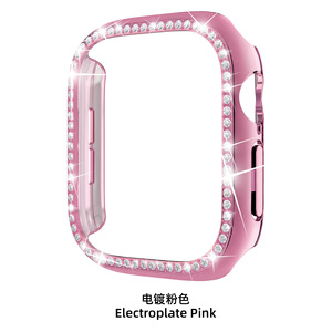 Boîtier de montre creux à une rangée de diamants pour Apple Watch 12 42mm/46mm, brillant, antichoc, en PC électroplaqué rigide - Product Image 4
