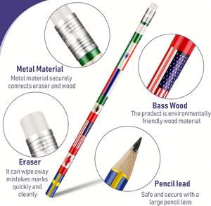 Lápices de Madera con Diseño de Bandera Nacional y Borradores - Suministros Escolares y de Oficina al por Mayor, Set de Regalo Multicolor y Multicultural - Product Image 6
